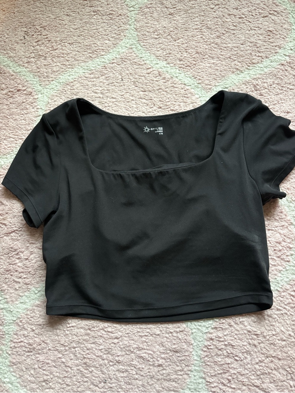 Black Square Neck Crop Top, Short Sleeve